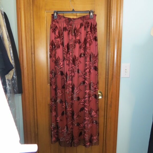Custom Made Wide Leg Rust Pants Evening Cocktail Chiffon Lined Leaves Size Med - Picture 1 of 7